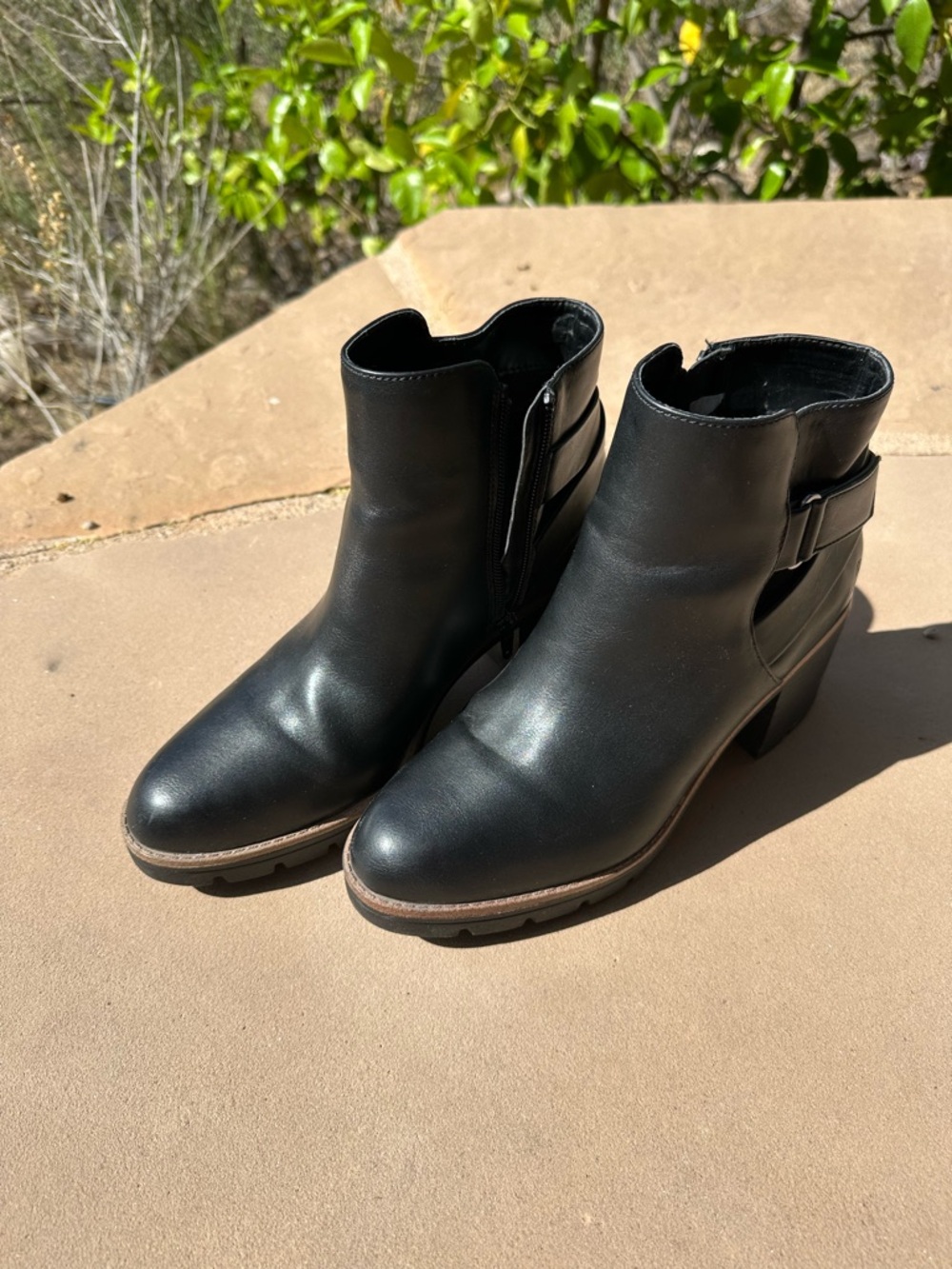 Naturalizer Black Leather Ankle Booties with Side Buckle